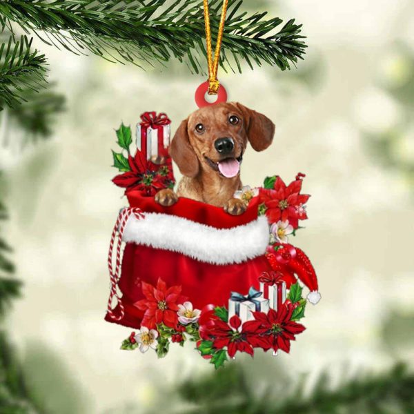 Dachshund In Gift Bag Christmas Ornament – Car Ornaments – Gift For Dog Lovers