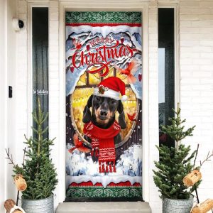 Dachshund Merry Christmas Door Cover Dachshund Lover Gifts Xmas Outdoor Decoration Gifts For Dog Lovers 1