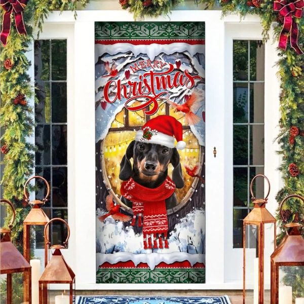 Dachshund Merry Christmas Door Cover – Dachshund Lover Gifts – Xmas Outdoor Decoration – Gifts For Dog Lovers