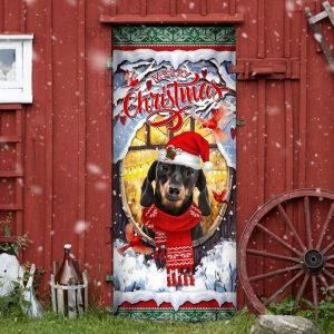 Dachshund Merry Christmas Door Cover Dachshund Lover Gifts Xmas Outdoor Decoration Gifts For Dog Lovers 4