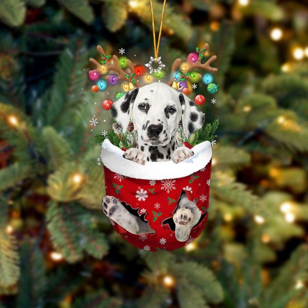 Dalmatian In Snow Pocket Christmas Ornament – Two Sided Christmas Plastic Hanging