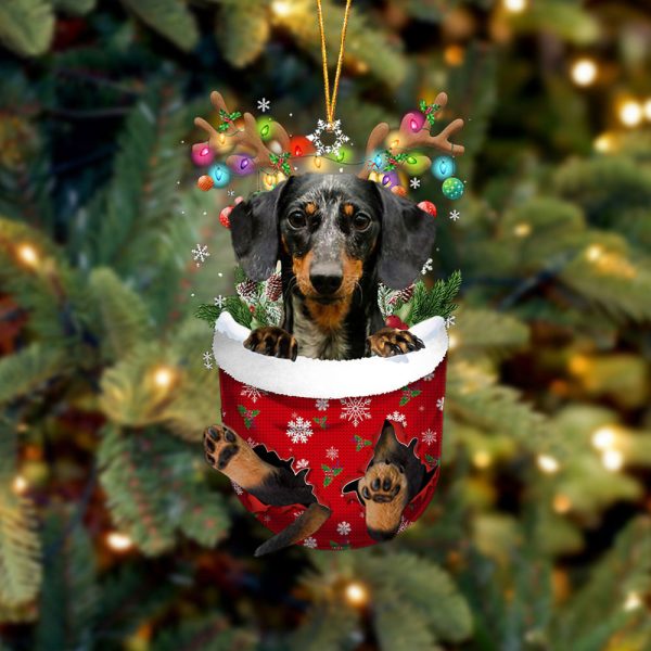 Dapple Dachshund In Snow Pocket Christmas Ornament – Two Sided Christmas Plastic Hanging