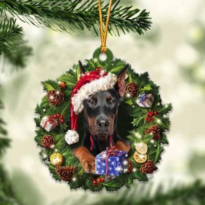 Dobermann And Christmas Ornament – Acrylic Dog Ornament – Gifts For Dog Lovers
