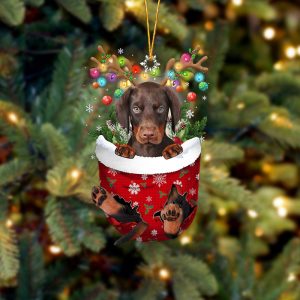 Dobermann In Snow Pocket Christmas Ornament…