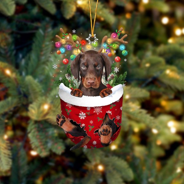 Dobermann In Snow Pocket Christmas Ornament – Two Sided Christmas Plastic Hanging