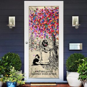 Dog And She Lived Happily Ever After. Dog Lover Door Cover Xmas Outdoor Decoration Gifts For Dog Lovers 2