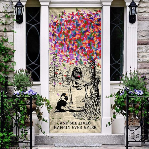 Dog And She Lived Happily Ever After. Dog Lover Door Cover – Xmas Outdoor Decoration – Gifts For Dog Lovers