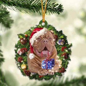 Dogue De Bordeaux And Christmas Ornament – Acrylic Dog Ornament – Gifts For Dog Lovers