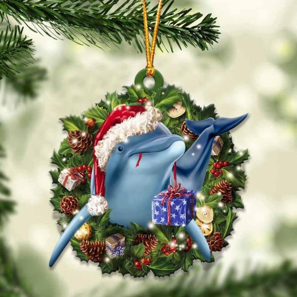 Dolphin And Christmas Ornament – Acrylic Dolphin Ornament – Gifts For Animals Lovers