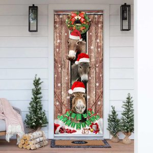 Donkeys Christmas Snow Farmhouse Door Cover Donkeys Lover Gifts Christmas Outdoor Decoration 1