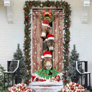 Donkeys Christmas Snow Farmhouse Door Cover Donkeys Lover Gifts Christmas Outdoor Decoration 4