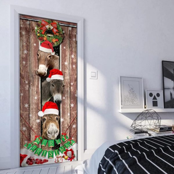 Donkeys Christmas Snow Farmhouse Door Cover – Donkeys Lover Gifts – Christmas Outdoor Decoration