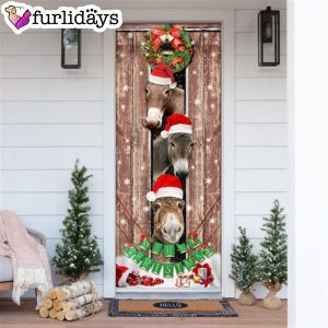 Donkeys Christmas Snow Farmhouse Door Cover Donkeys Lover Gifts Christmas Outdoor Decoration 6