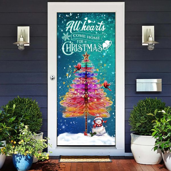 Dragonfly Christmas Door Cover – All Hearts Come Home For Christmas Door Cover – Unique Gifts Doorcover