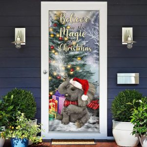 Elephant Door Cover Believe In The Magic Of Christmas Door Cover Christmas Outdoor Decoration 2