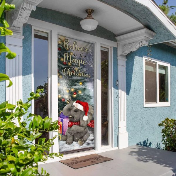 Elephant Door Cover – Believe In The Magic Of Christmas Door Cover – Christmas Outdoor Decoration