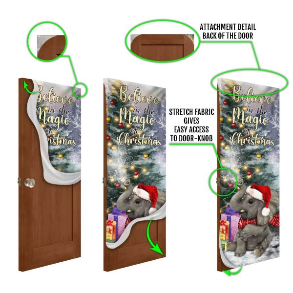 Elephant Door Cover – Believe In The Magic Of Christmas Door Cover – Christmas Outdoor Decoration