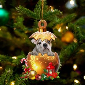English-Bulldog In Golden Egg Christmas Ornament…