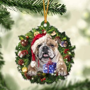 English Bulldog And Christmas Ornament – Acrylic Dog Ornament – Gifts For Dog Lovers