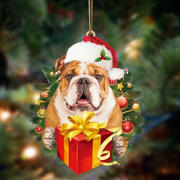English Bulldog Give Gifts Hanging Ornament – Flat Acrylic Dog Ornament – Dog Lovers Gifts For Him Or Her