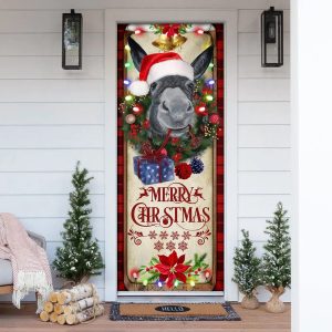 Farm Cattle Donkey Merry Christmas Door Cover Unique Gifts Doorcover 1
