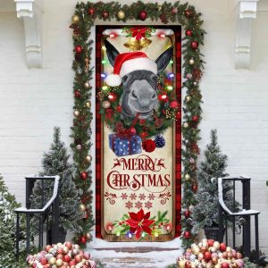 Farm Cattle Donkey Merry Christmas Door Cover Unique Gifts Doorcover 3