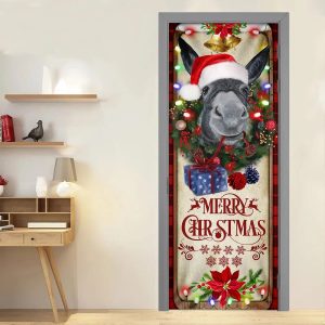 Farm Cattle Donkey Merry Christmas Door Cover Unique Gifts Doorcover 4