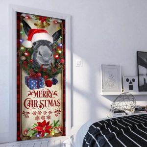 Farm Cattle Donkey Merry Christmas Door Cover Unique Gifts Doorcover 5
