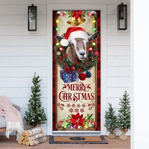 Farm Cattle Goat Merry Christmas Door Cover Unique Gifts Doorcover Holiday Decor 1
