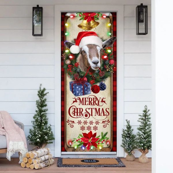 Farm Cattle Goat Merry Christmas Door Cover – Unique Gifts Doorcover – Holiday Decor