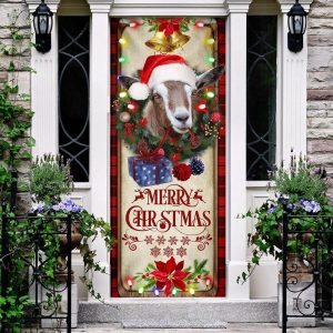 Farm Cattle Goat Merry Christmas Door Cover Unique Gifts Doorcover Holiday Decor 2