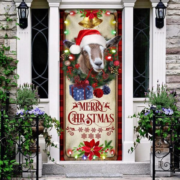 Farm Cattle Goat Merry Christmas Door Cover – Unique Gifts Doorcover – Holiday Decor
