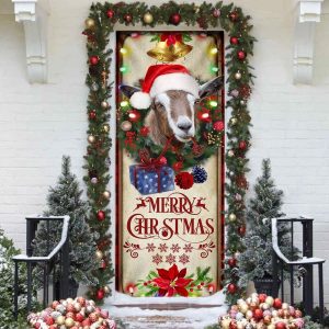 Farm Cattle Goat Merry Christmas Door Cover Unique Gifts Doorcover Holiday Decor 3