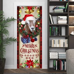 Farm Cattle Goat Merry Christmas Door Cover Unique Gifts Doorcover Holiday Decor 4