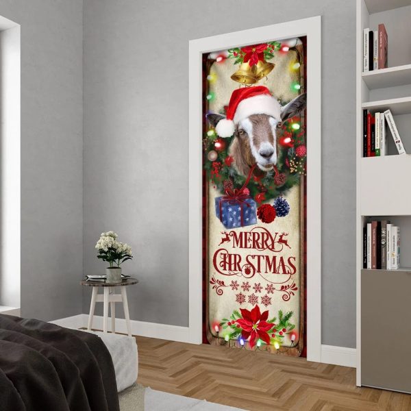 Farm Cattle Goat Merry Christmas Door Cover – Unique Gifts Doorcover – Holiday Decor