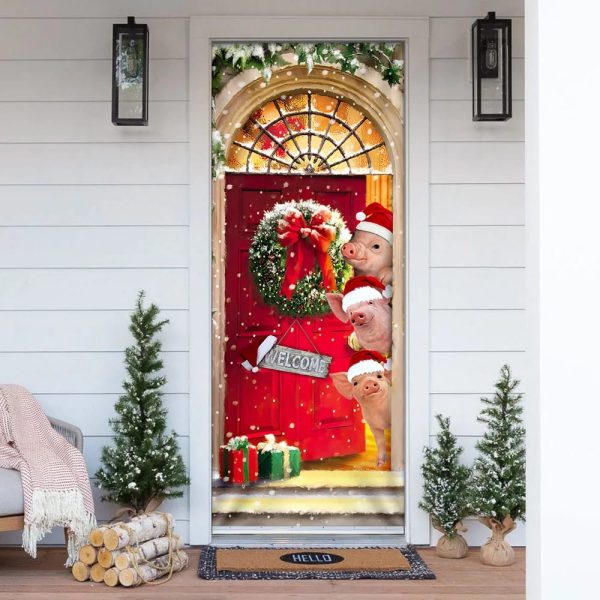 Farmhouse Pig Christmas Door Cover – Unique Gifts Doorcover – Housewarming Gifts