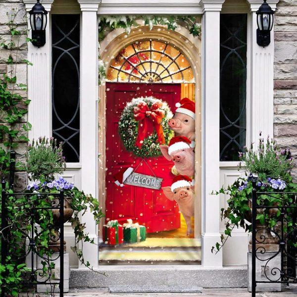 Farmhouse Pig Christmas Door Cover – Unique Gifts Doorcover – Housewarming Gifts