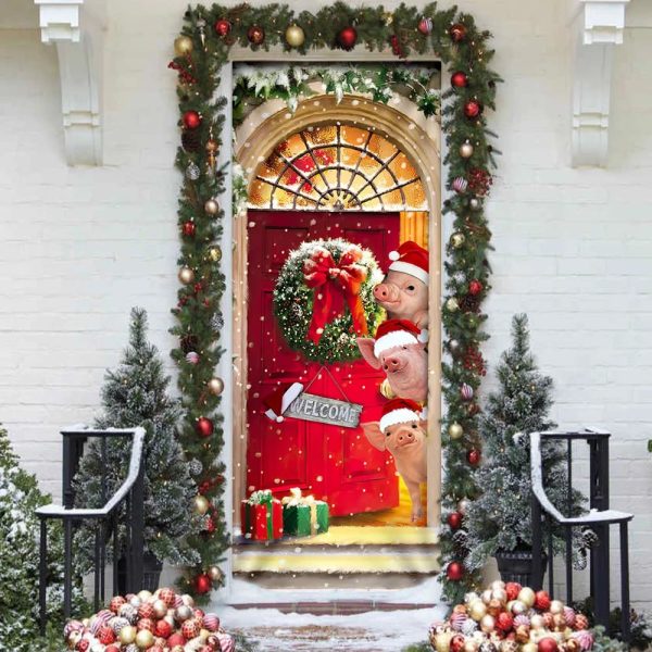 Farmhouse Pig Christmas Door Cover – Unique Gifts Doorcover – Housewarming Gifts