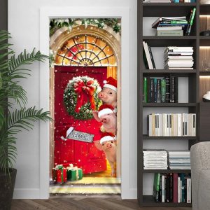Farmhouse Pig Christmas Door Cover Unique Gifts Doorcover Housewarming Gifts 4