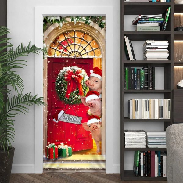 Farmhouse Pig Christmas Door Cover – Unique Gifts Doorcover – Housewarming Gifts