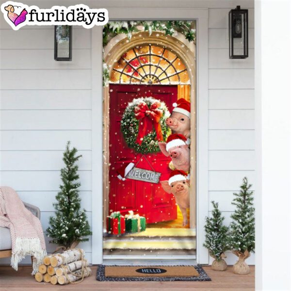 Farmhouse Pig Christmas Door Cover – Unique Gifts Doorcover – Housewarming Gifts