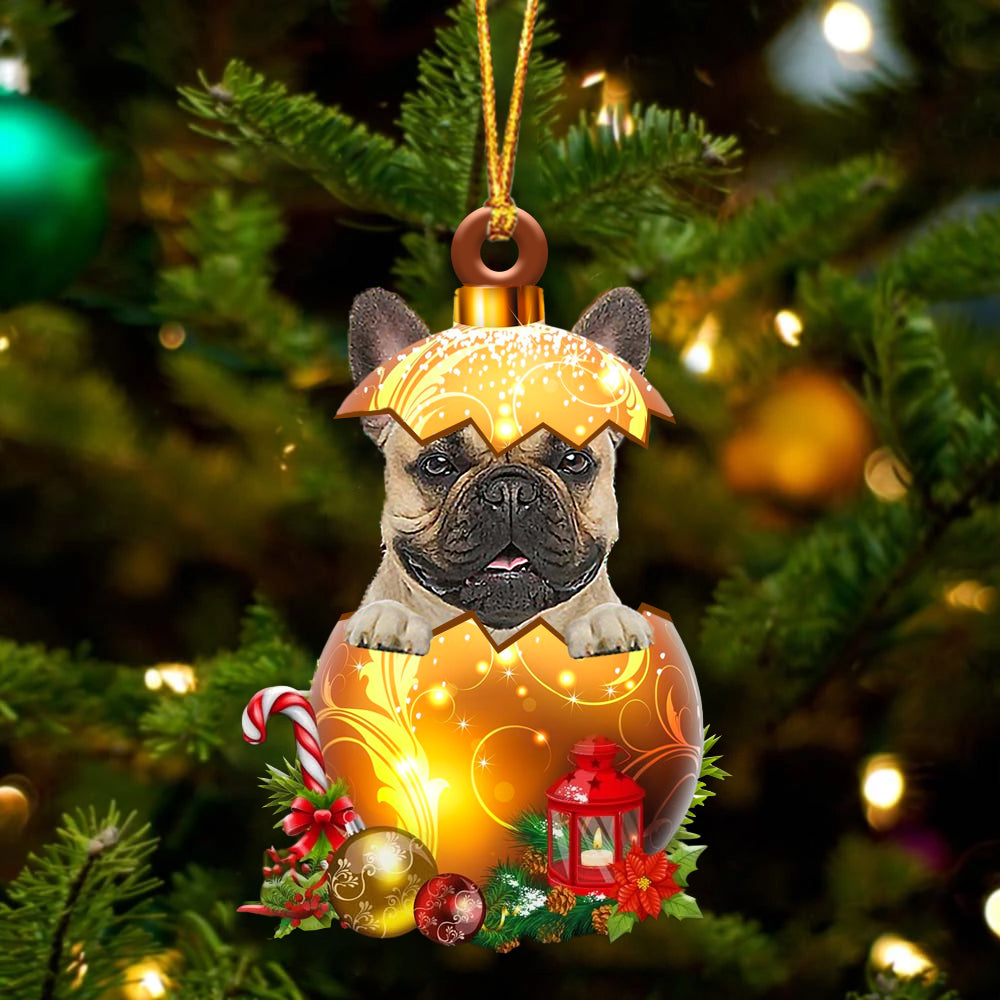 Fawn French Bulldog In Golden Egg Christmas Ornament - Car Ornament - Unique Dog Gifts For Owners
