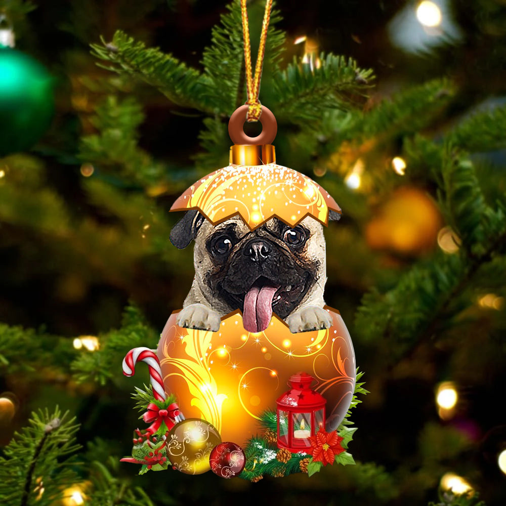 Fawn Pug In Golden Egg Christmas Ornament - Car Ornament - Unique Dog Gifts For Owners