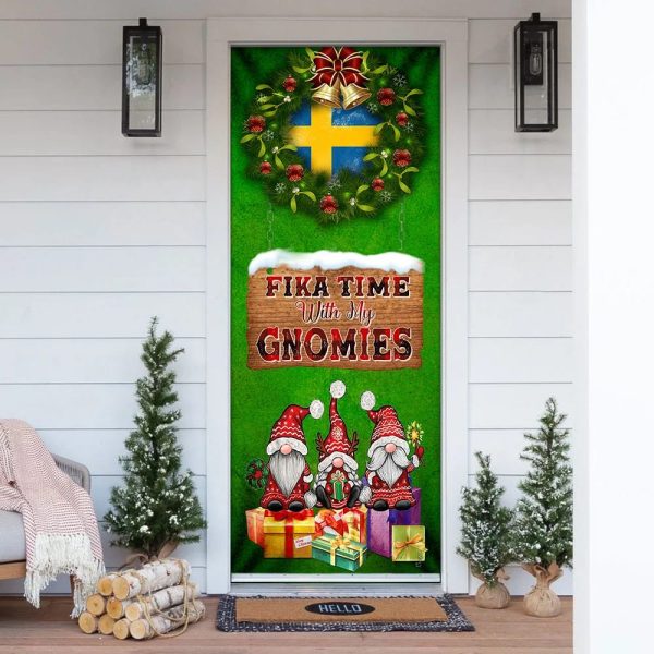 Fika Time With My Gnomies Door Cover – Swedish Heritage Gnome Door Cover – Unique Gifts Doorcover