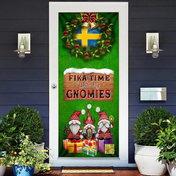 Fika Time With My Gnomies Door Cover – Swedish Heritage Gnome Door Cover – Unique Gifts Doorcover