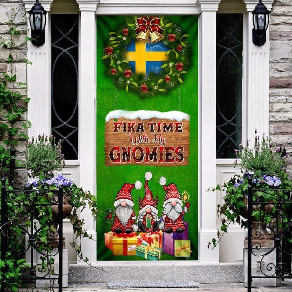 Fika Time With My Gnomies Door Cover – Swedish Heritage Gnome Door Cover – Unique Gifts Doorcover