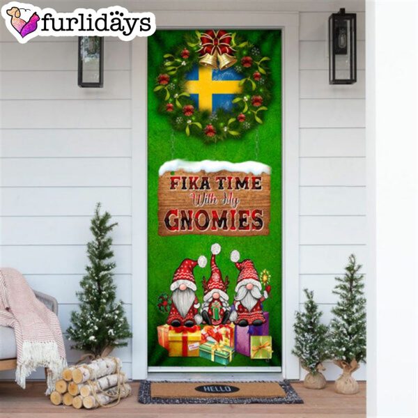 Fika Time With My Gnomies Door Cover – Swedish Heritage Gnome Door Cover – Unique Gifts Doorcover