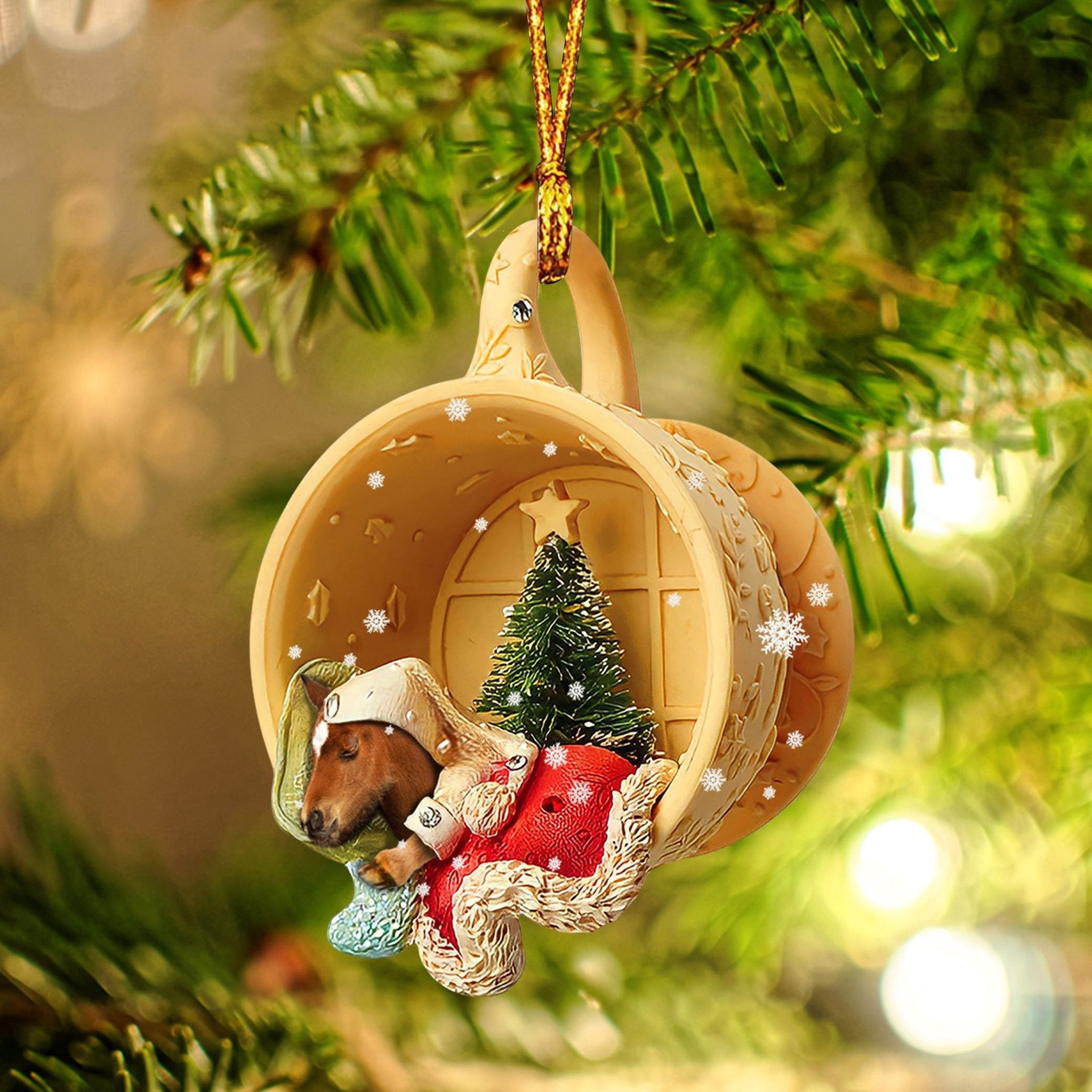 Foal Sleeping In A Tiny Cup Christmas Holiday Two Sided Ornament - Best Gifts for Dog Lovers