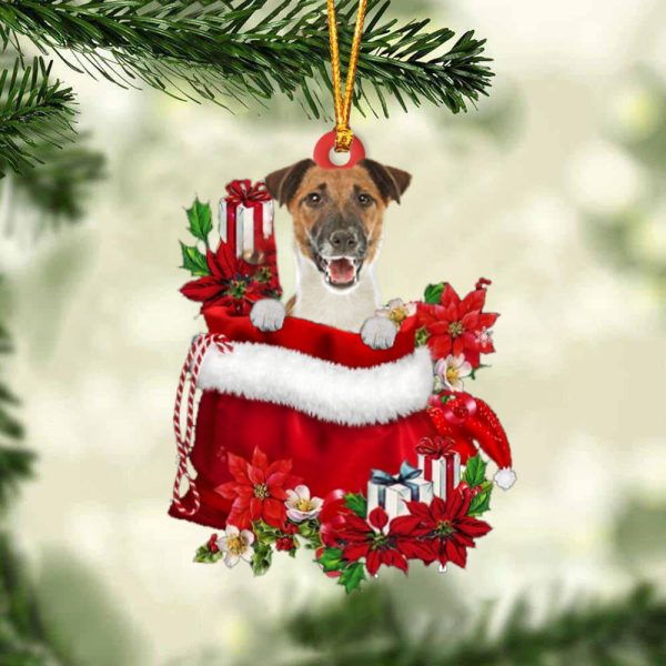 Fox Terrier In Gift Bag Christmas Ornament – Car Ornaments – Gift For Dog Lovers