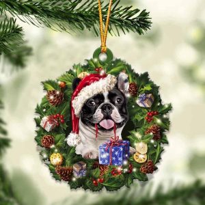 French Bulldog And Christmas Ornament – Acrylic Dog Ornament – Gifts For Dog Lovers